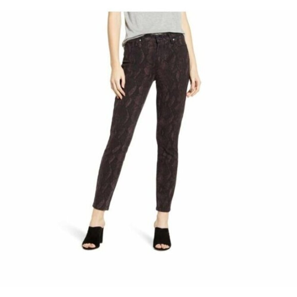 Paige Hoxton High Rise Ankle Skinny Jeans Black Fig Python Snake Print SZ 25 NWT